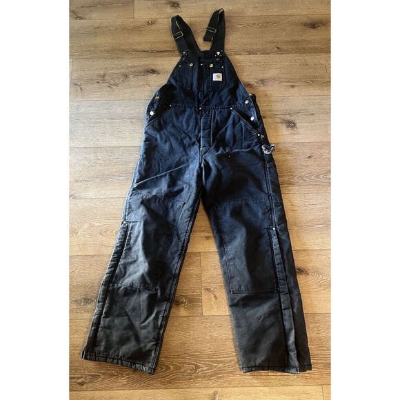 Carhartt Black Double Knee Bib Overalls Workwear Some Distressing 36 X 30 - Picture 1 of 4